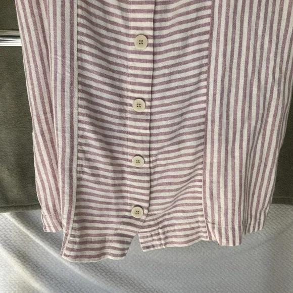 Madewell Striped Tunic Shift Dress Linen Blend Coastal Preppy Button Back XL - Picture 9 of 10